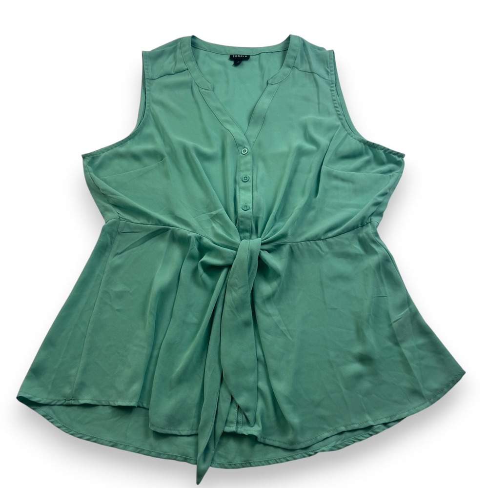 Torrid Women Seafoam Green Georgette Front Tie Sleeveless Blouse Size 0 11842431